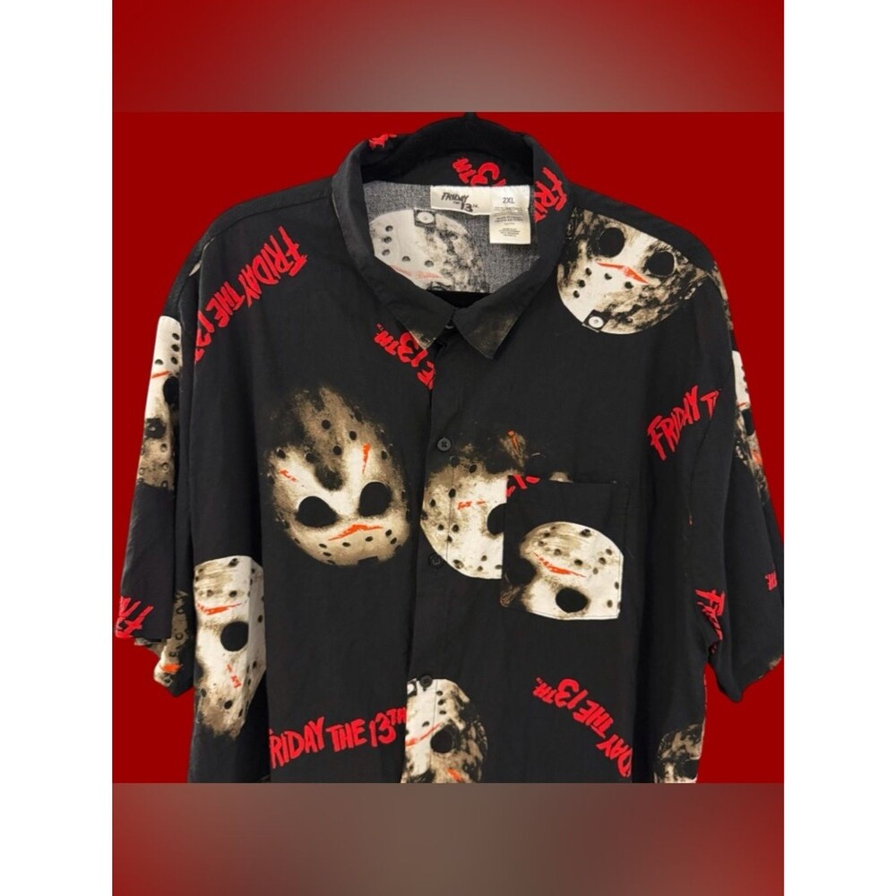 Friday the 13th Jason Voorhees Hockey Mask Graphic Button Down Shirt - 2XL - Picture 2 of 7